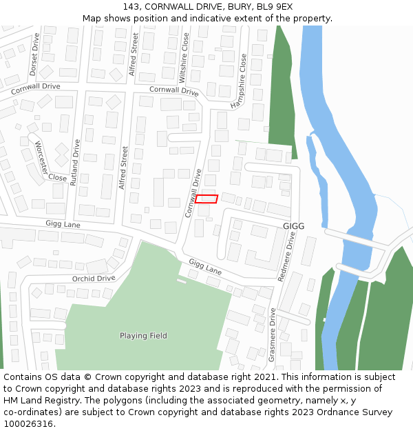 143, CORNWALL DRIVE, BURY, BL9 9EX: Location map and indicative extent of plot