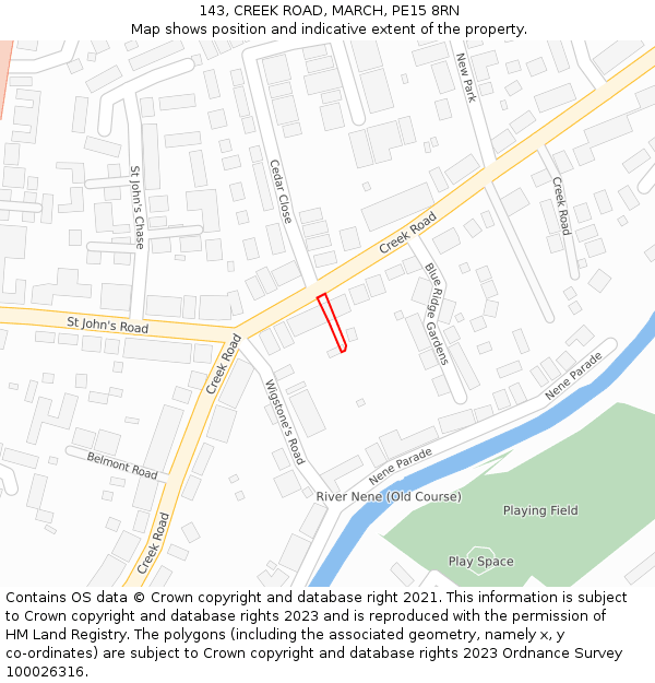 143, CREEK ROAD, MARCH, PE15 8RN: Location map and indicative extent of plot