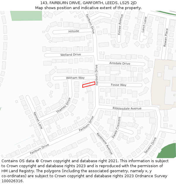 143, FAIRBURN DRIVE, GARFORTH, LEEDS, LS25 2JD: Location map and indicative extent of plot
