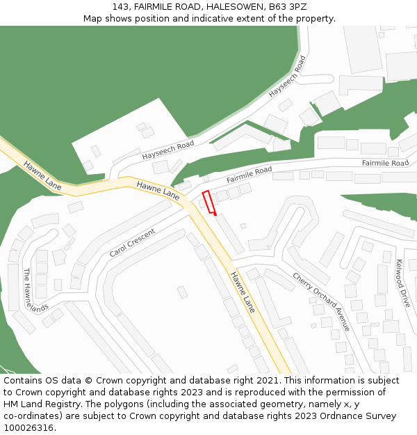 143, FAIRMILE ROAD, HALESOWEN, B63 3PZ: Location map and indicative extent of plot