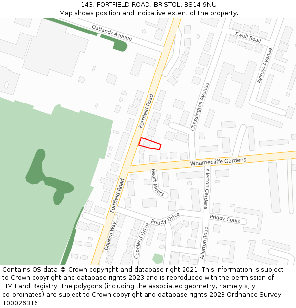 143, FORTFIELD ROAD, BRISTOL, BS14 9NU: Location map and indicative extent of plot
