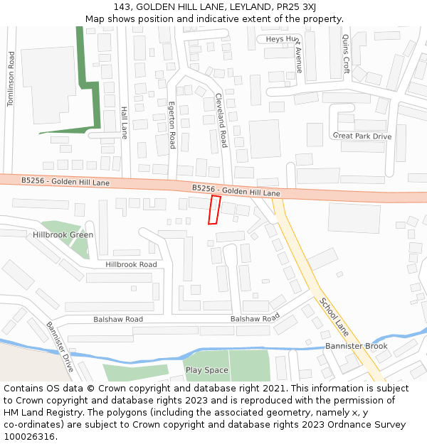 143, GOLDEN HILL LANE, LEYLAND, PR25 3XJ: Location map and indicative extent of plot