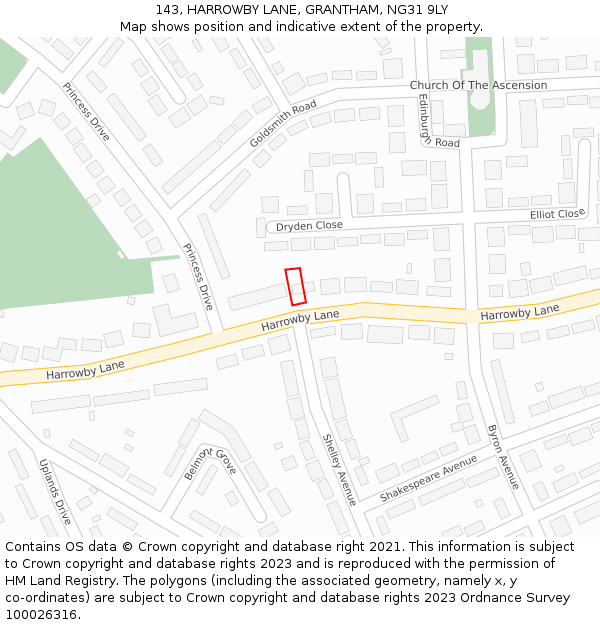 143, HARROWBY LANE, GRANTHAM, NG31 9LY: Location map and indicative extent of plot