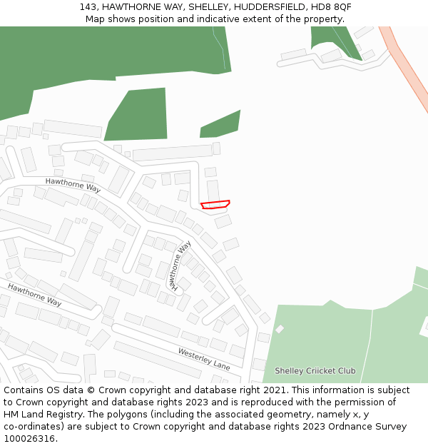 143, HAWTHORNE WAY, SHELLEY, HUDDERSFIELD, HD8 8QF: Location map and indicative extent of plot