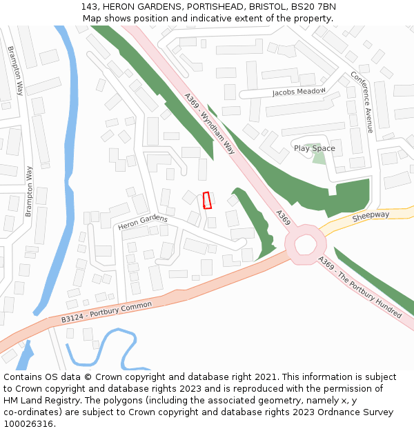 143, HERON GARDENS, PORTISHEAD, BRISTOL, BS20 7BN: Location map and indicative extent of plot