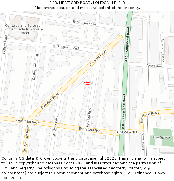 143, HERTFORD ROAD, LONDON, N1 4LR: Location map and indicative extent of plot