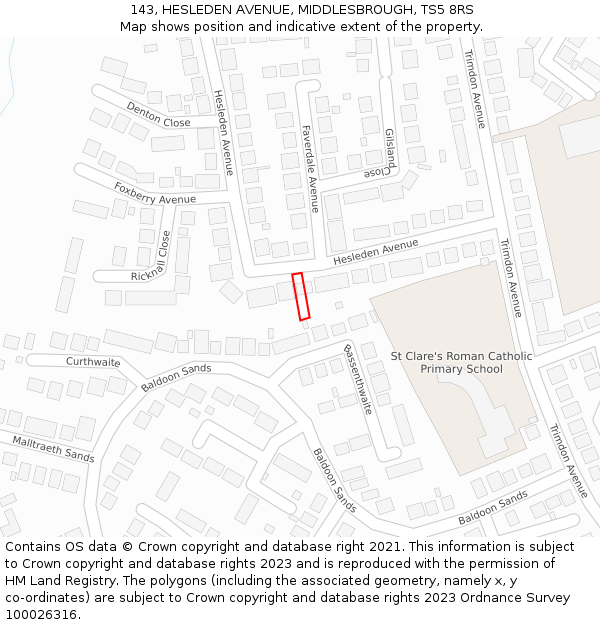 143, HESLEDEN AVENUE, MIDDLESBROUGH, TS5 8RS: Location map and indicative extent of plot