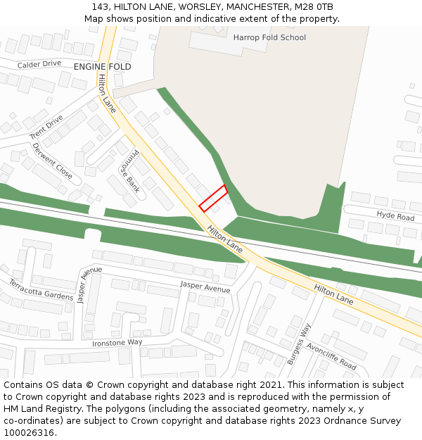 143, HILTON LANE, WORSLEY, MANCHESTER, M28 0TB: Location map and indicative extent of plot