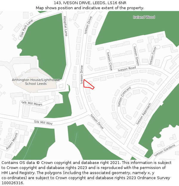 143, IVESON DRIVE, LEEDS, LS16 6NR: Location map and indicative extent of plot
