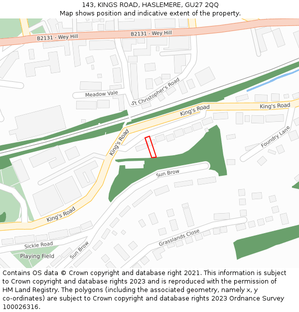 143, KINGS ROAD, HASLEMERE, GU27 2QQ: Location map and indicative extent of plot