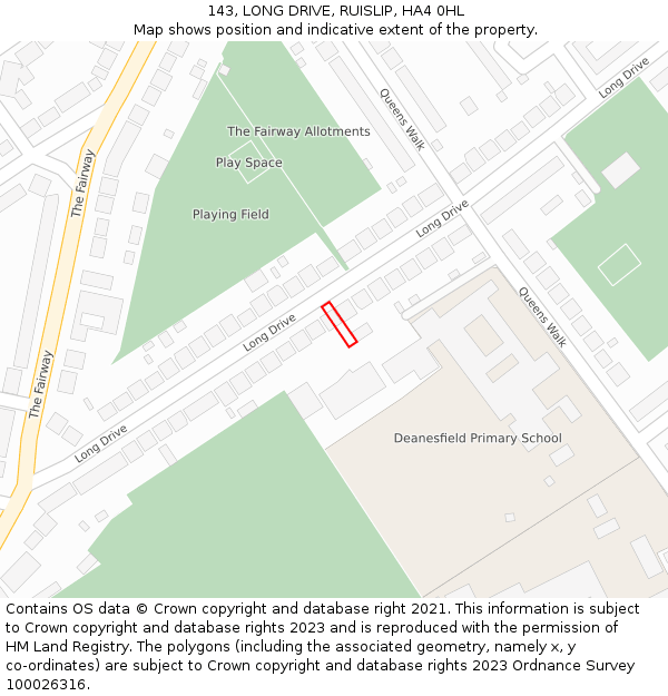 143, LONG DRIVE, RUISLIP, HA4 0HL: Location map and indicative extent of plot