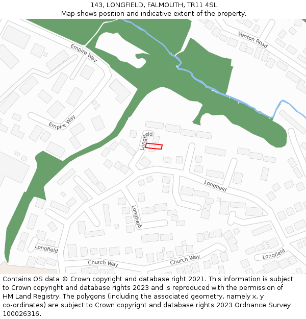 143, LONGFIELD, FALMOUTH, TR11 4SL: Location map and indicative extent of plot