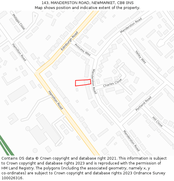 143, MANDERSTON ROAD, NEWMARKET, CB8 0NS: Location map and indicative extent of plot