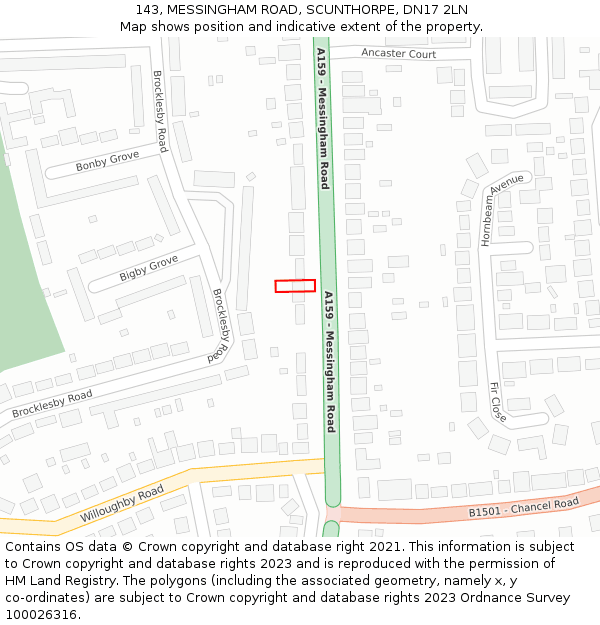 143, MESSINGHAM ROAD, SCUNTHORPE, DN17 2LN: Location map and indicative extent of plot