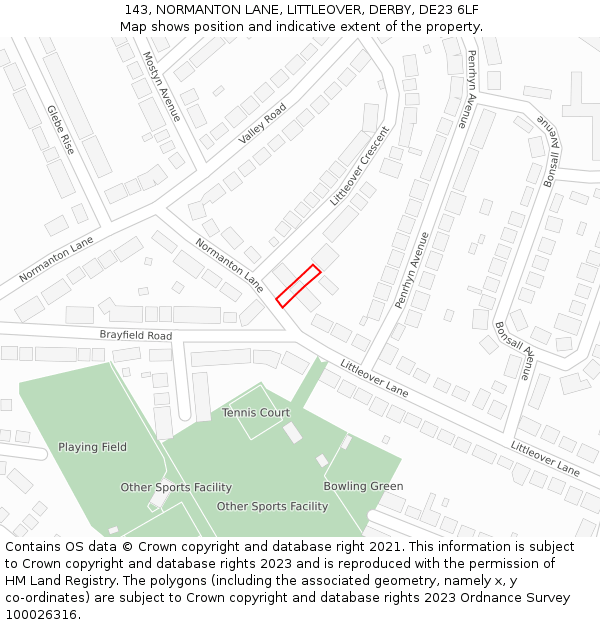 143, NORMANTON LANE, LITTLEOVER, DERBY, DE23 6LF: Location map and indicative extent of plot