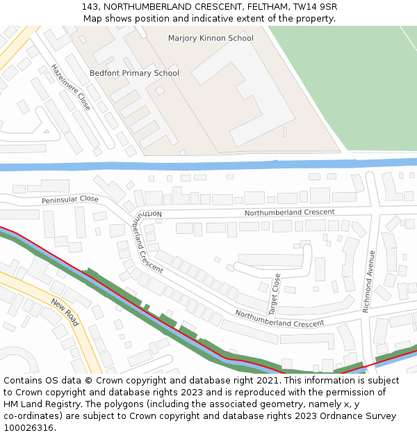 143, NORTHUMBERLAND CRESCENT, FELTHAM, TW14 9SR: Location map and indicative extent of plot