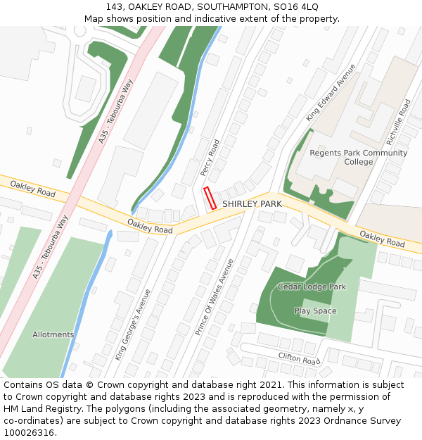 143, OAKLEY ROAD, SOUTHAMPTON, SO16 4LQ: Location map and indicative extent of plot