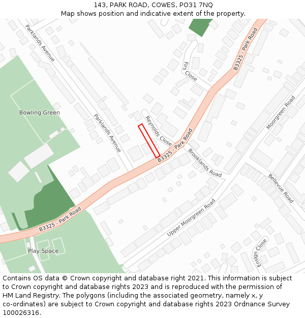 143, PARK ROAD, COWES, PO31 7NQ: Location map and indicative extent of plot