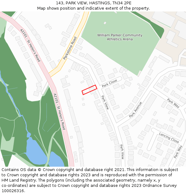 143, PARK VIEW, HASTINGS, TN34 2PE: Location map and indicative extent of plot