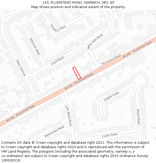 143, PLUMSTEAD ROAD, NORWICH, NR1 4JT: Location map and indicative extent of plot