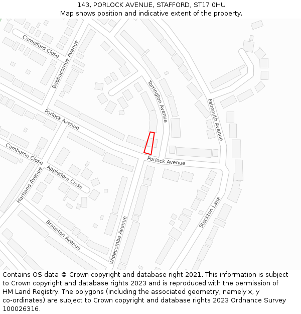 143, PORLOCK AVENUE, STAFFORD, ST17 0HU: Location map and indicative extent of plot