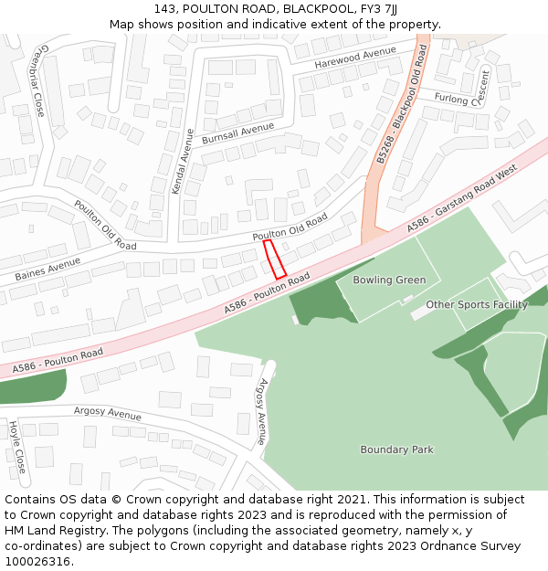 143, POULTON ROAD, BLACKPOOL, FY3 7JJ: Location map and indicative extent of plot