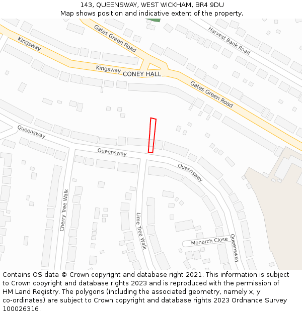 143, QUEENSWAY, WEST WICKHAM, BR4 9DU: Location map and indicative extent of plot