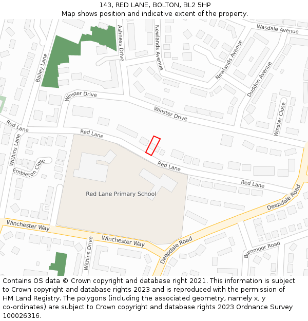 143, RED LANE, BOLTON, BL2 5HP: Location map and indicative extent of plot