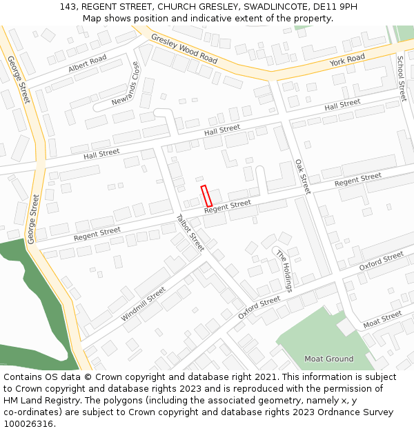 143, REGENT STREET, CHURCH GRESLEY, SWADLINCOTE, DE11 9PH: Location map and indicative extent of plot