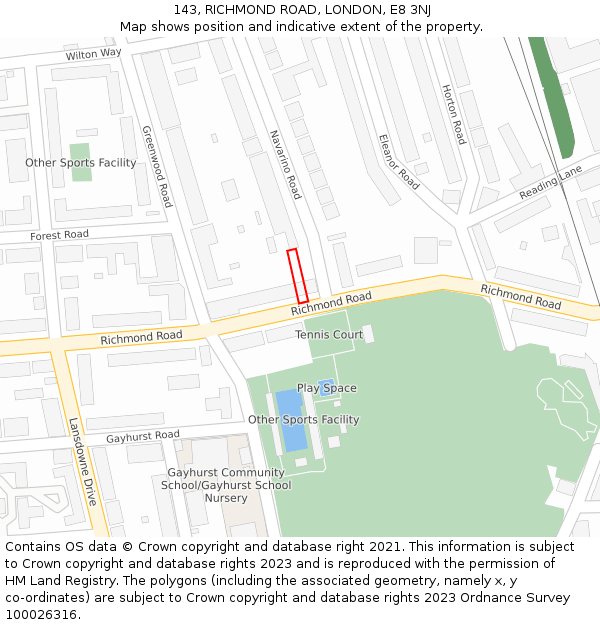 143, RICHMOND ROAD, LONDON, E8 3NJ: Location map and indicative extent of plot