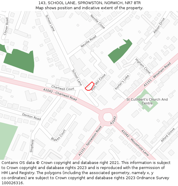 143, SCHOOL LANE, SPROWSTON, NORWICH, NR7 8TR: Location map and indicative extent of plot