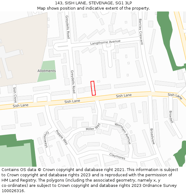 143, SISH LANE, STEVENAGE, SG1 3LP: Location map and indicative extent of plot