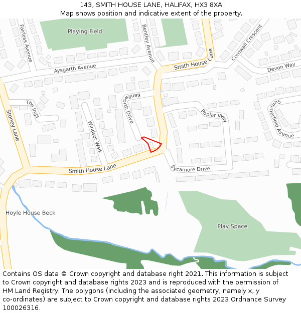 143, SMITH HOUSE LANE, HALIFAX, HX3 8XA: Location map and indicative extent of plot