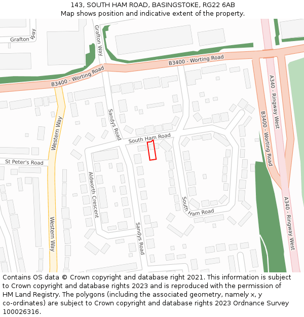 143, SOUTH HAM ROAD, BASINGSTOKE, RG22 6AB: Location map and indicative extent of plot