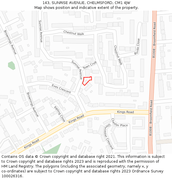 143, SUNRISE AVENUE, CHELMSFORD, CM1 4JW: Location map and indicative extent of plot