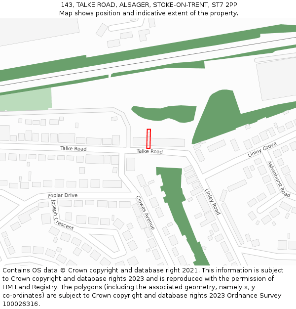 143, TALKE ROAD, ALSAGER, STOKE-ON-TRENT, ST7 2PP: Location map and indicative extent of plot