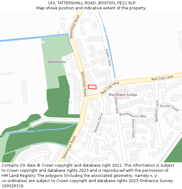 143, TATTERSHALL ROAD, BOSTON, PE21 9LR: Location map and indicative extent of plot