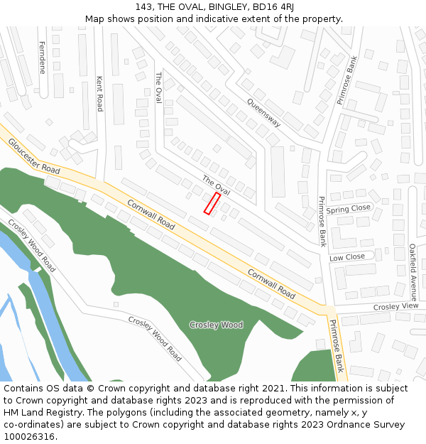 143, THE OVAL, BINGLEY, BD16 4RJ: Location map and indicative extent of plot