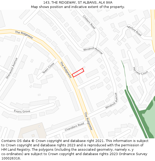 143, THE RIDGEWAY, ST ALBANS, AL4 9XA: Location map and indicative extent of plot