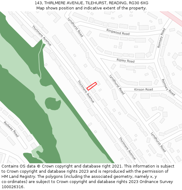 143, THIRLMERE AVENUE, TILEHURST, READING, RG30 6XG: Location map and indicative extent of plot