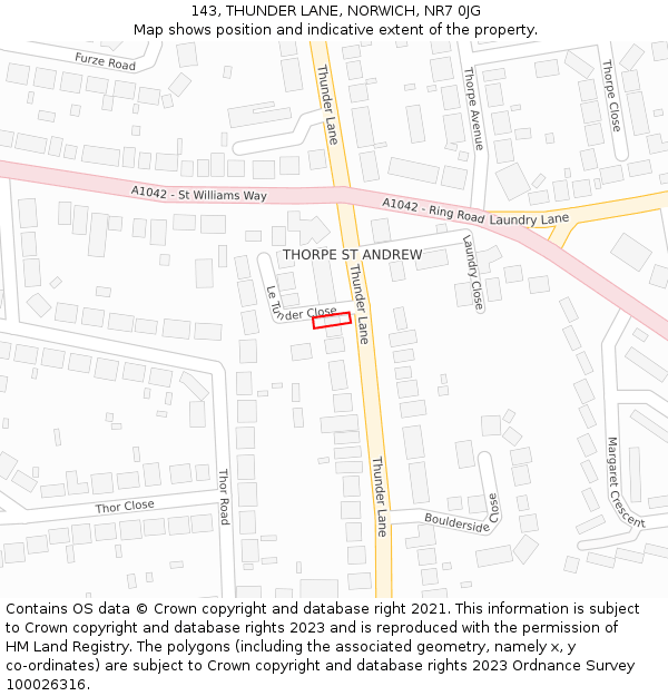 143, THUNDER LANE, NORWICH, NR7 0JG: Location map and indicative extent of plot