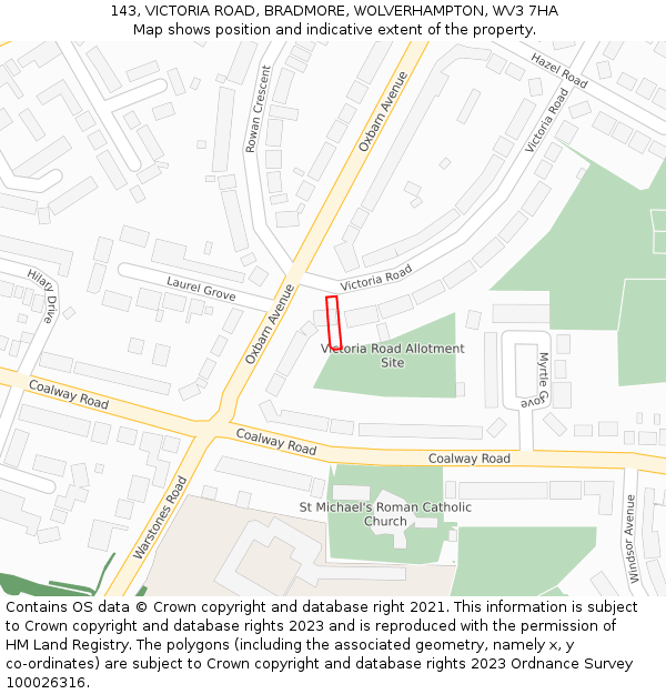 143, VICTORIA ROAD, BRADMORE, WOLVERHAMPTON, WV3 7HA: Location map and indicative extent of plot