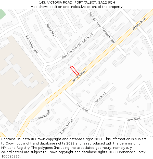 143, VICTORIA ROAD, PORT TALBOT, SA12 6QH: Location map and indicative extent of plot
