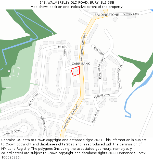 143, WALMERSLEY OLD ROAD, BURY, BL9 6SB: Location map and indicative extent of plot