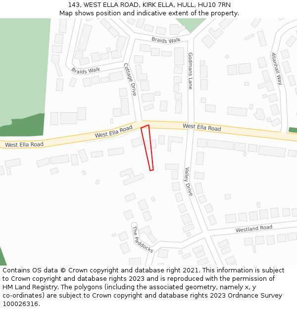 143, WEST ELLA ROAD, KIRK ELLA, HULL, HU10 7RN: Location map and indicative extent of plot