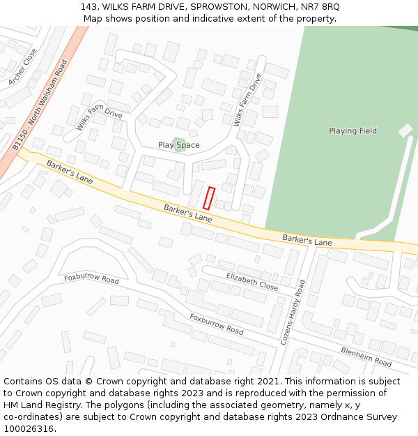 143, WILKS FARM DRIVE, SPROWSTON, NORWICH, NR7 8RQ: Location map and indicative extent of plot