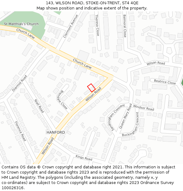 143, WILSON ROAD, STOKE-ON-TRENT, ST4 4QE: Location map and indicative extent of plot