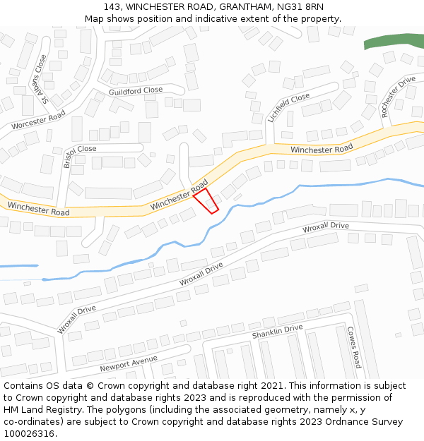 143, WINCHESTER ROAD, GRANTHAM, NG31 8RN: Location map and indicative extent of plot