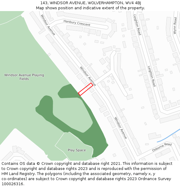 143, WINDSOR AVENUE, WOLVERHAMPTON, WV4 4BJ: Location map and indicative extent of plot
