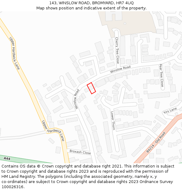 143, WINSLOW ROAD, BROMYARD, HR7 4UQ: Location map and indicative extent of plot